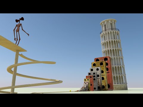 Giant Dominoes Siren Head and Pacman VS Tower of Pisa