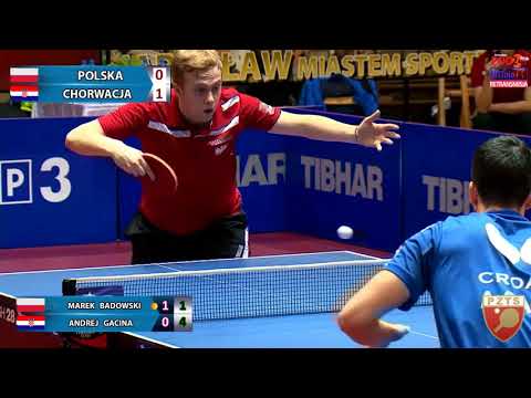 Tenis Stołowy POLSKA vs CHORWACJA Mecz 2. (M.Badowski 1-3 A.Gacina} [2018-03-28]