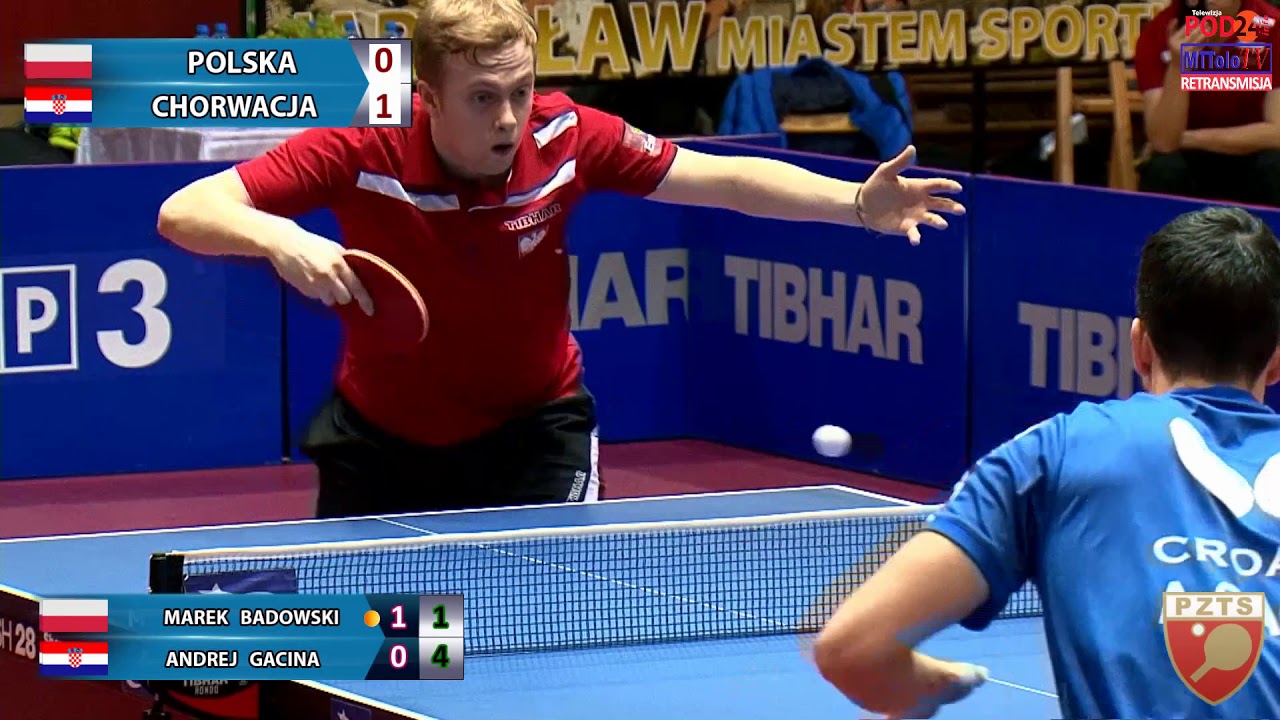 Tenis Stołowy POLSKA vs CHORWACJA Mecz 2. (M.Badowski 1-3 A.Gacina} [2018-03-28]