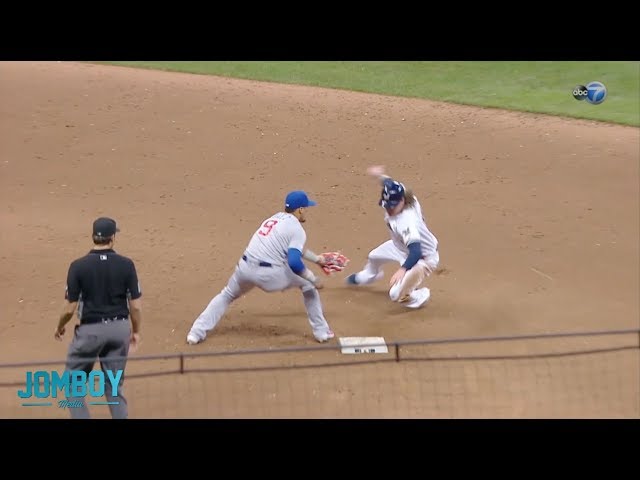 Javier Báez gets Ben Gamel with the fake tag, a breakdown