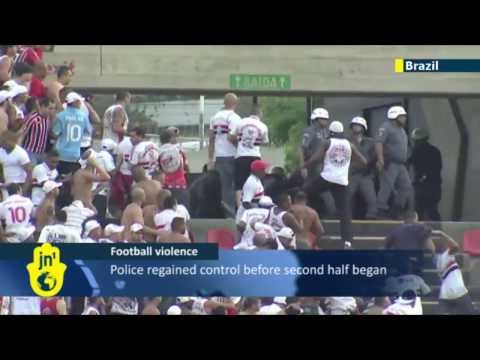 Brazilian Hooligan Riot: Sao Paulo and Corinthians fans riot at half-time during derby match