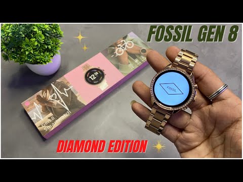 Gold round fosil gen 8 smart watch with stone