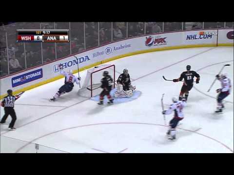 Capitals' Alex Ovechkin Scores Goal On The Ducks As He Falls To The Ice