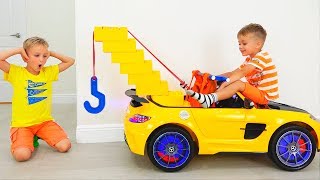 Vlad and Nikita play with Toy Tow Truck for children