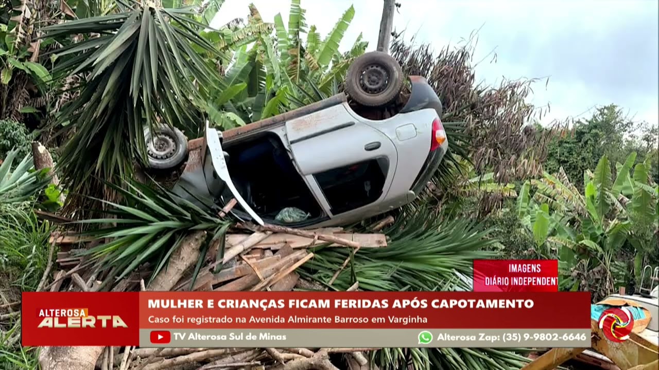 Capotamento deixa mulher e crianças feridas em Varginha