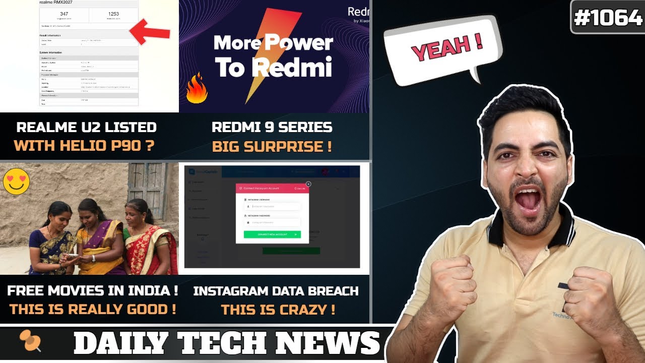 Realme U2 Helio P90,Redmi 9A India Teaser,Instagram Data Breach,Free Movies India,Google MEENA #1064