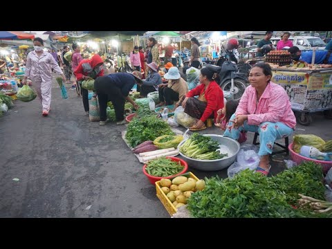 Cambodia Early Vegetable Market - Early Morning Daily of Lifestyle Vendors Selling all Kind of Foods
