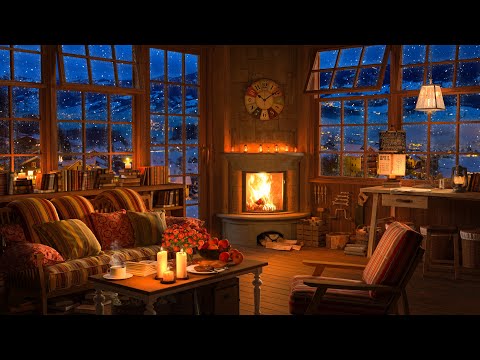 Cozy Winter Coffee Shop Ambience with Sweet Jazz Music & Fireplace for Relax the last days of 2023❤️