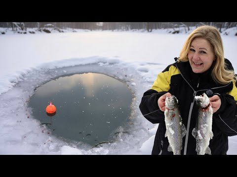Eisangeln am Forellensee mit Ricarda. Jetzt müsst ihr los !