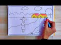 Rainy Season Drawing Easy Rainy Season Scenery Drawing How To Draw Rainy Day With Rainbow Drawing