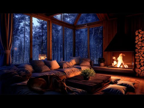 🌧️ Nighttime Thunderstorm Haven – Cozy Room Ambience with Fireplace & Calming Rain Sounds