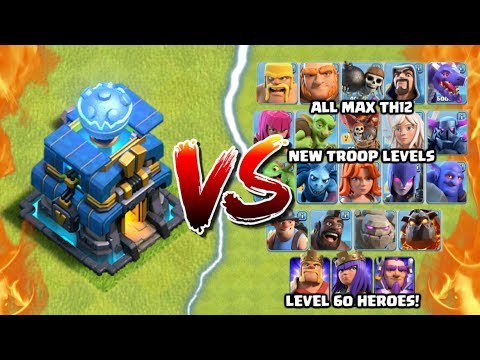 NEW MAX TROOP LEVELS vs GIGA TESLA – Clash of Clans Update! Town Hall 12 Giga Tesla vs All Troops!