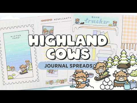 Cozy Winter Themed Journal Spreads 🐮❄️ ft. Highland Cows Collection | Hubman and Chubgirl