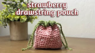 Crochet Mini Strawberry Drawstring Pouch Tutorial | Crochet Airpods Pouch