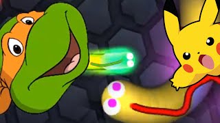 Slither.io Mod New Skins TMNT Vs Pikachu! (Slither.io Slow Motion Gameplay)