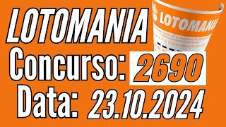 Resultado da Lotomania 2690, Lotomania de hoje, Lotomania 23/10,