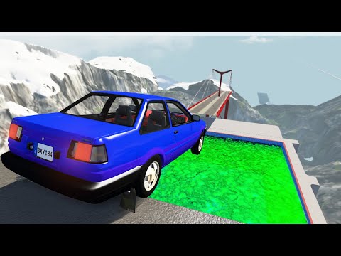Open Bridge Crashes over Radioactive Nuclear Waste  - Beamng drive