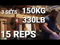 BENCH PRESS 150KG / 330LB x 15 REPS - Garage Gym Powerlifting