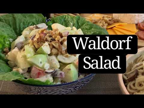 WALDORF SALAD RECIPE | a salad with green and red apples, grapes, celery and topped with walnuts