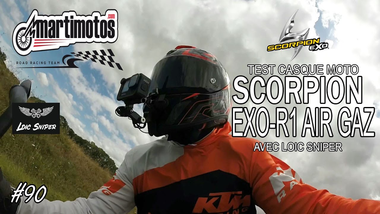 CASQUE SCORPION EXO-R1 AIR GAZ NOIR ROUGE #moto