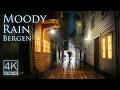 Moody Rain In Bergen 4K Atmospheric Night Walk Binaural Rain Sounds For Relaxation