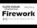 Firework Katy Perry Flute Violin Original Key Sheet Music Backing Track Partitura