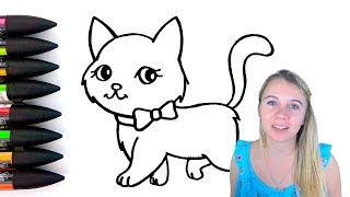 Cat Drawing and Coloring For Kids - Coloring Pages For Children - How to Draw Cat