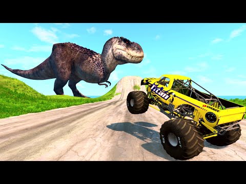 Cars vs Giant Bulge #4 | Monster Truck vs T-REX | BeamNG Drive