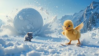 A duck rescues a kitten from an avalanche