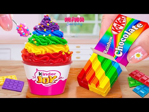 🍰Rainbow Kinder Ice Cream vs Chocolate KitKat Recipe🍰Mini Mixed Cake Dessert By Mina Sweet Baking