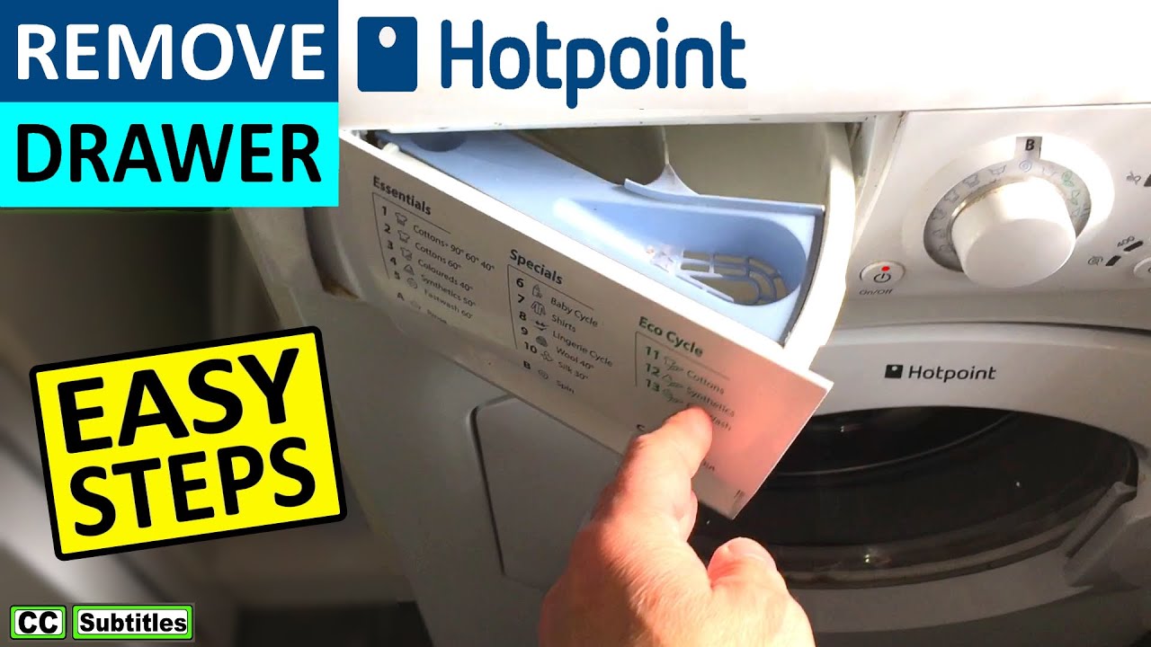 Watch video How to remove dispenser drawer from Hotpoint Washing Machine Now How to remove dispenser drawer from Hotpoint Washing Machine