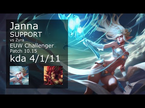 Janna Support vs Zyra - EUW Challenger 4/1/11 Patch 10.15 Gameplay