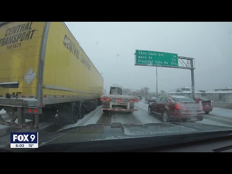 Snowy weather creates slick commute on Tuesday | FOX 9 KMSP