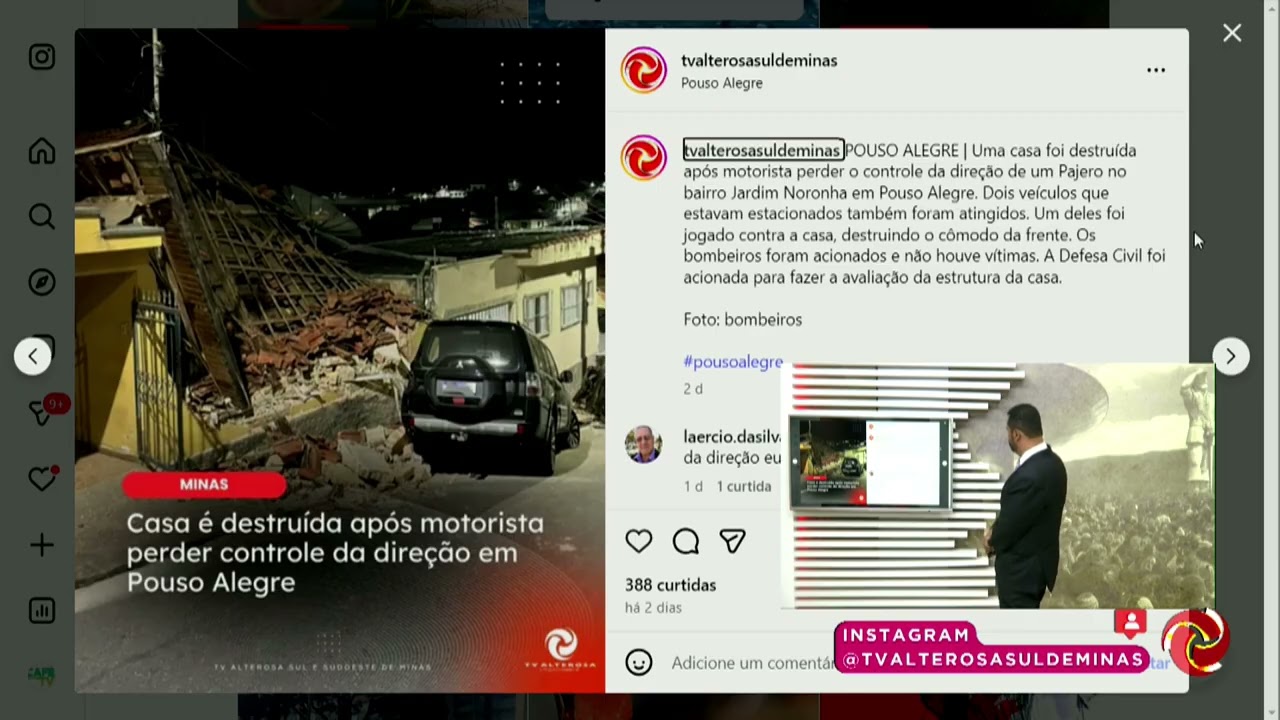 Casa é destruída após carro perder o controle em Pouso Alegre