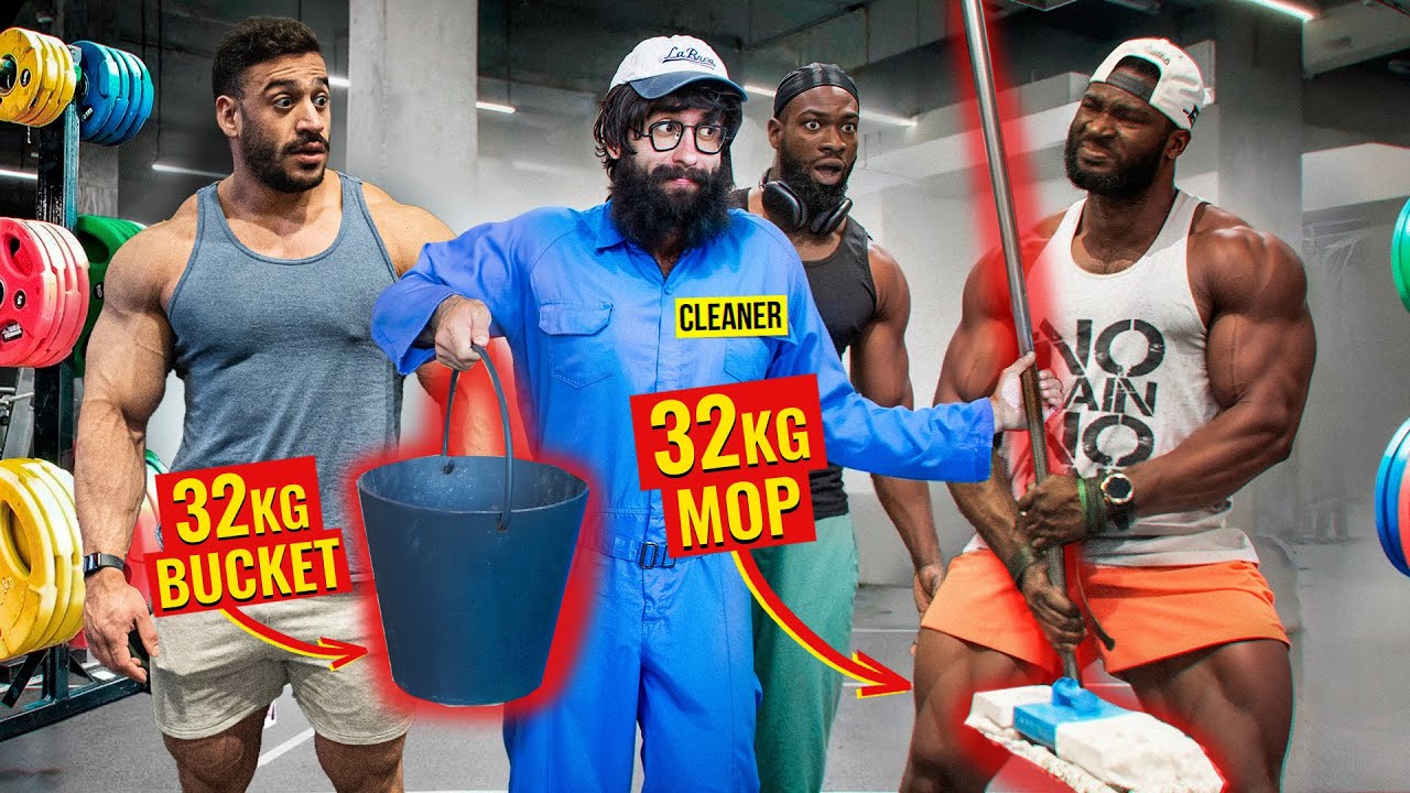 ELITE Powerlifter ANATOLY Use 32kg Mop and 32kg Bucket | Pretended to be a CLEANER in a GYM #41