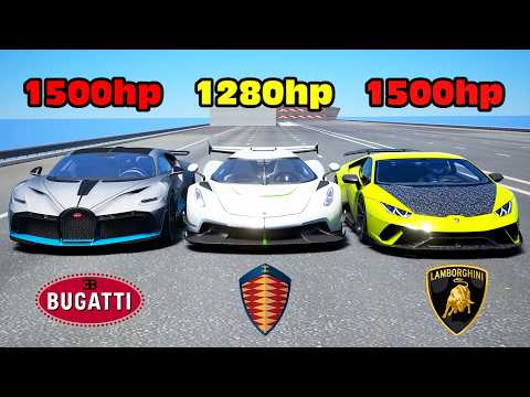 1500HP Bugatti Divo vs Koenigsegg Jesko vs Lamborghini Huracan DRAG RACE