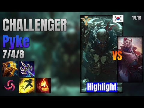 CHALLENGER Support Pyke vs Rakan lol KR solo rank Highlight 14.16