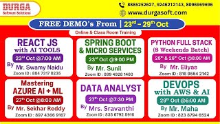 New Batches in Online & Class Room Training @ DURGASOFT