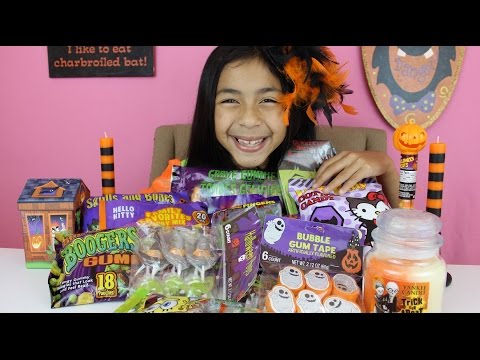 Halloween Candy Haul Hello Kitty Witch Hats Lollipop Skulls Boogers Gummies Spooky Body Parts Video