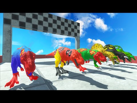SUPERHEROES DINOSAURUS JWE 3 T-REX FALL SPEED RACE - Animal Revolt Battle Simulator