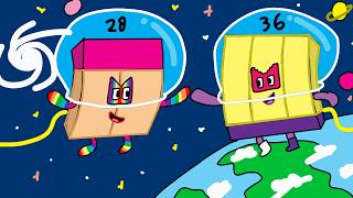 NB 28 and 36 are cross shape in the space - Numberblocks fanmade coloring story