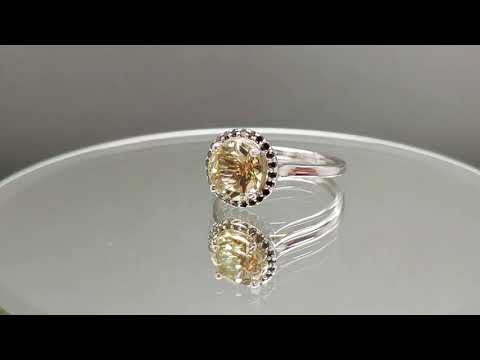 MJW Jewelry Display: 2.0CT- 8mm Lemon Topaz &  Black Diamonds - 14K Gold Ring