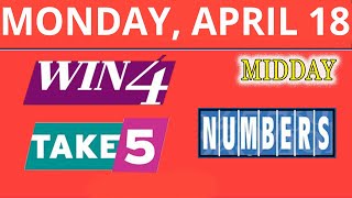 TAKE5_WIN4_NUMBERS MIDDAY Lottery drawing for April 18, 2022.