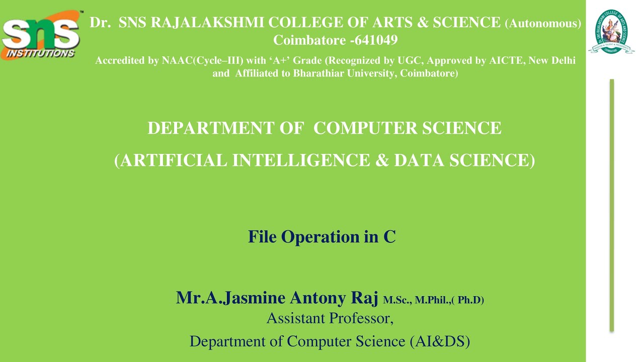 PROGRAMMING CONCEPTS|FILE OPERATION IN C|SNS INSTITUTIONS
