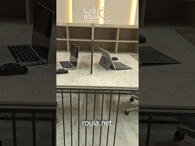 محطة عمل ثنائية مع دولاب جانبي لون خشبي / RA-HT-04