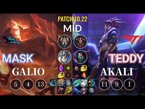 RNW Mask Galio vs T1 Teddy Akali Mid - KR Patch 10.22