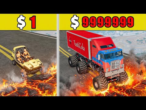 $1 vs $1,000,000丨Cars VS Stairs VS Roller Coaster Bridge  #100 - BeamNG.Drive Challenge