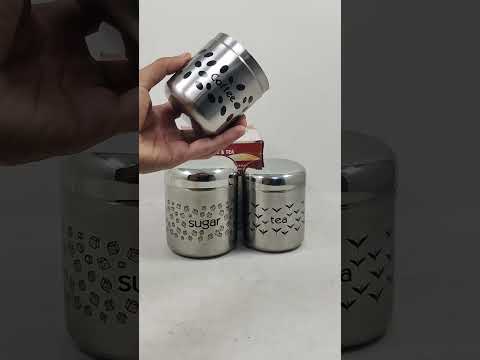 Stainless steel premium printed tea coffee sugar canister, s...