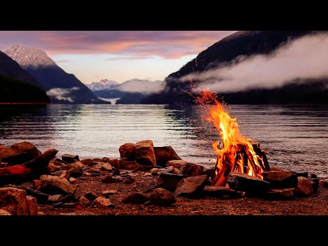 Calm Lake View and Crackling Fire Sounds, 4k Fireplace: A Relaxing and Soothing Experience