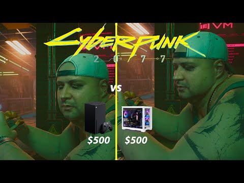 CYBERPUNK 2077 XBOX SERIES X VS $500 GAMIING PC !!!!!!! GRAPHICS COMPARISON & FPS